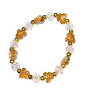 STRETCH CRYSTAL Glass And GOLD BEAD Stretch Bracelet